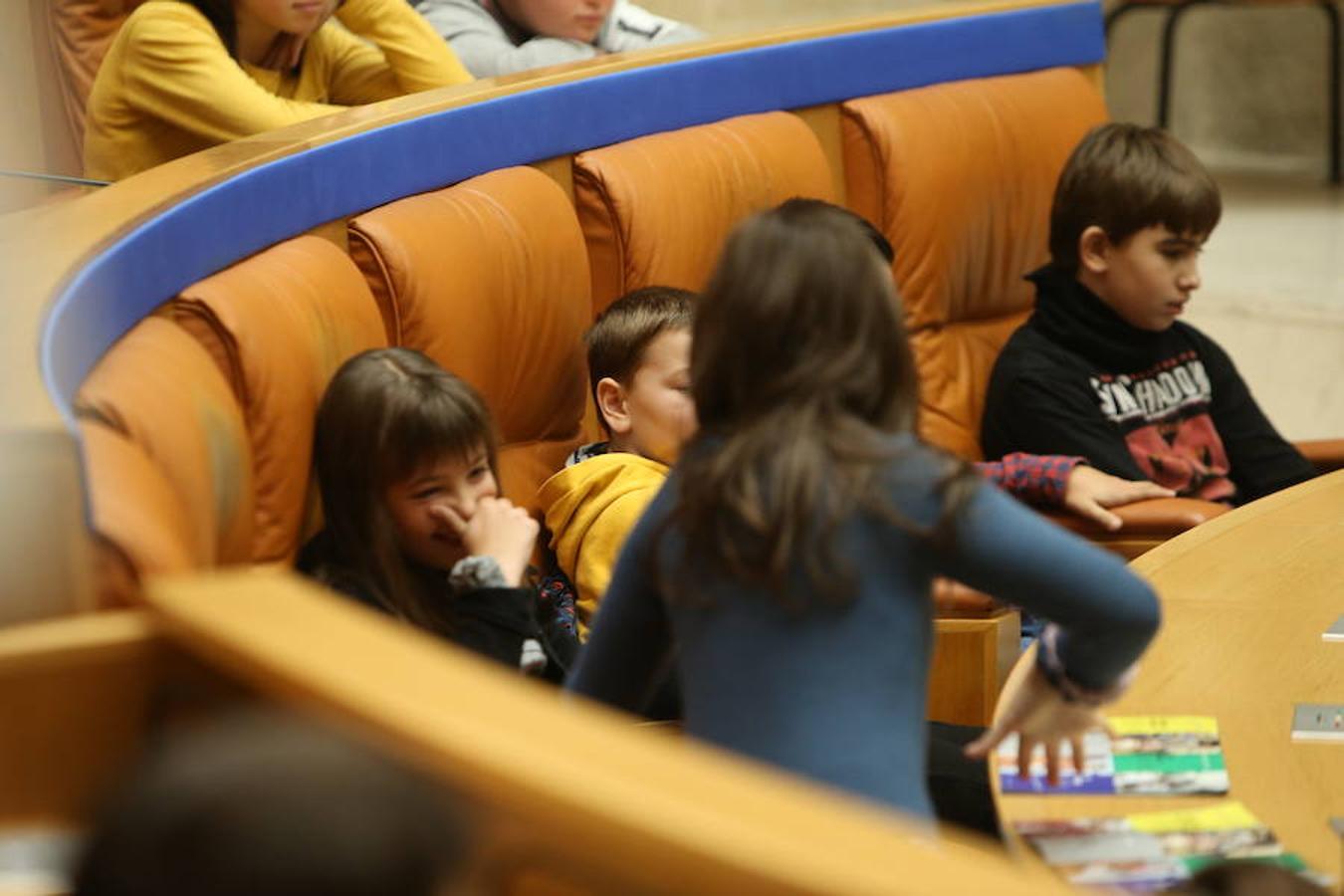 El Día Universal del Niño, organizado por Unicef, se ha celebrado en el Parlamento regional con la participación de un grupo de alumnos del colegio San Fernando de Nájera, quienes han leído los principios de la Convención de los Derechos del Niño