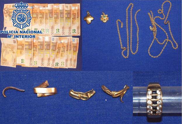 Joyas y dinero recuperado en la operación. :: policía nacional