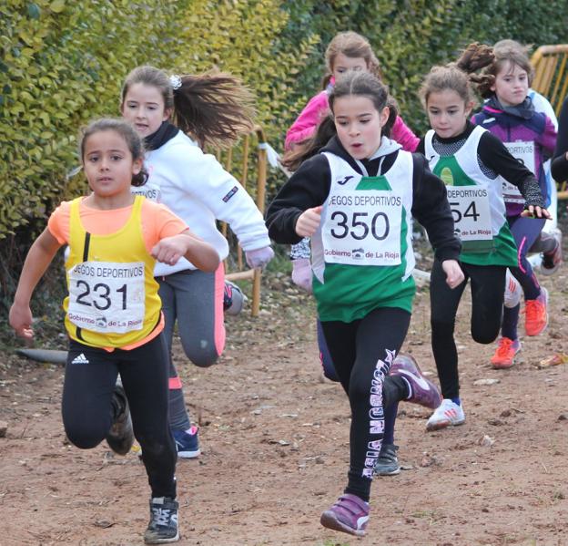 Cabeza de carrera de una prueba de cross femenina, en Nalda. :: C.a.M.