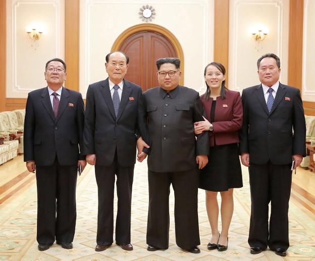 Kim Jong-un recibe a la delegación encabezada por su hermana, Kim Yo-jong, que visitó Corea del Sur. :: Ri Son-gwon / efe