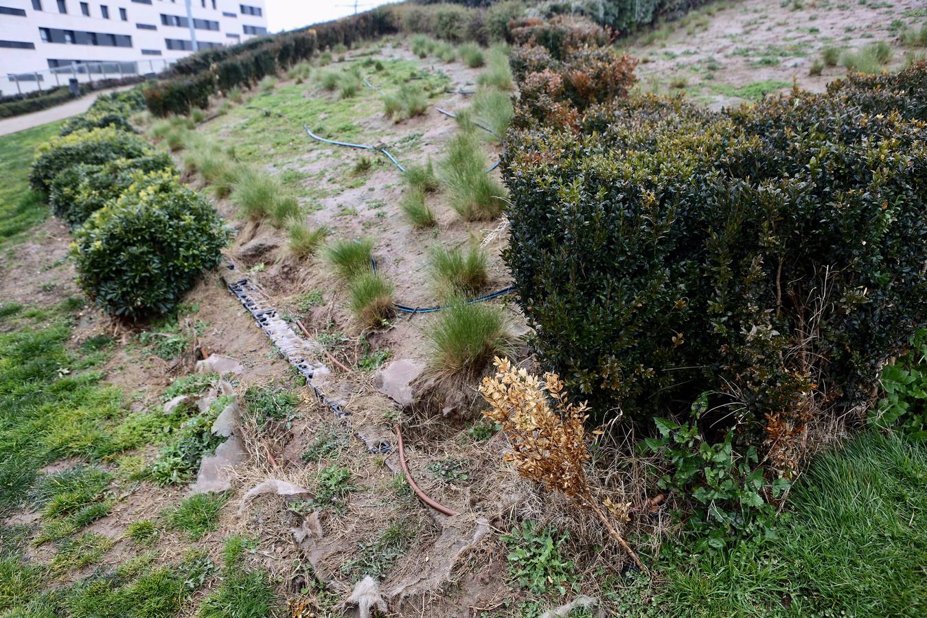 El parque sobre la estación de tren de Logroño acumula daños y destrozos por actos vandálicos en el equipamiento urbano