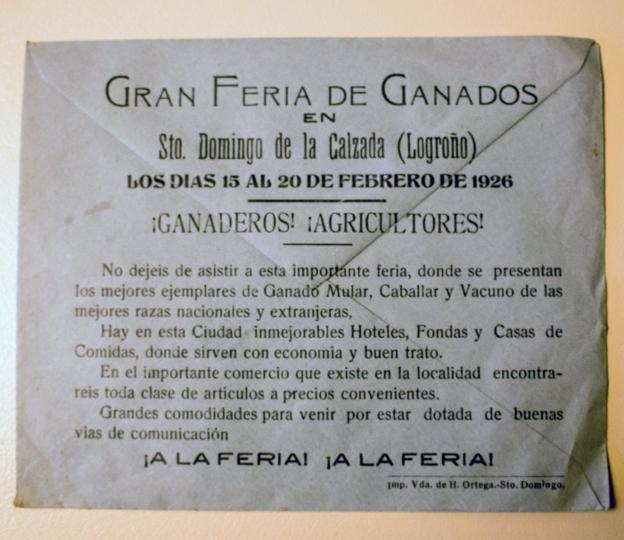 Un sobre con publicidad de la feria de ganado hace 92 años. :: albo