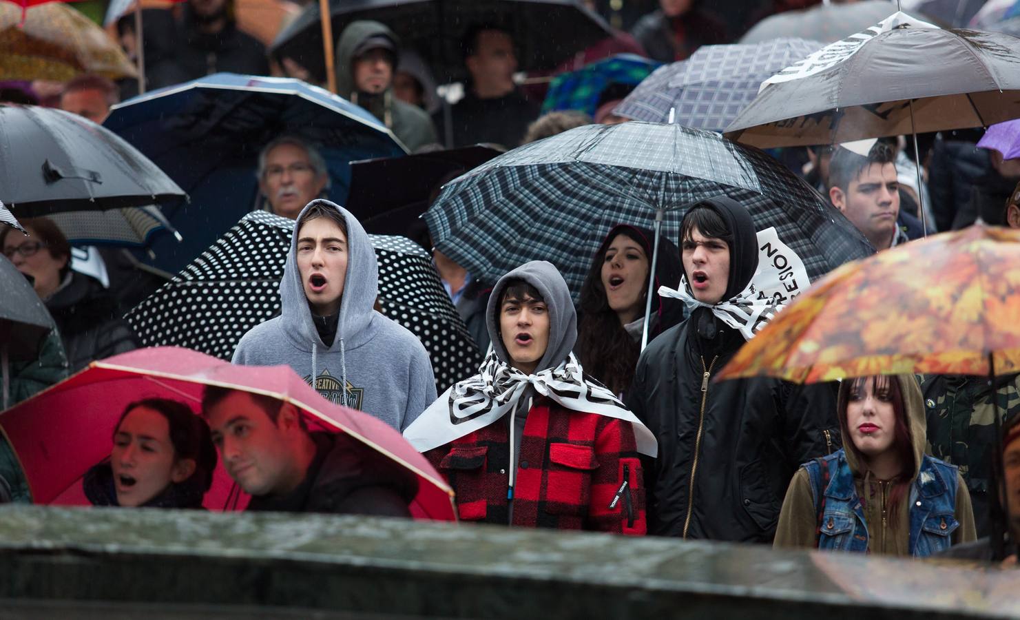 Una multitudinaria manifestación recorrió el centro de Logroño bajo la lluvia para reclamar la absolución de los dos jóvenes encausados