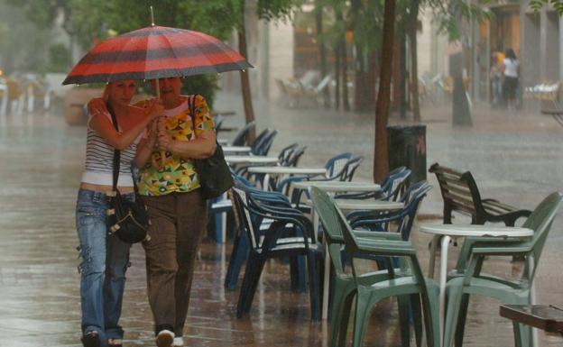 Dos mujeres con paraguas durante una tormenta