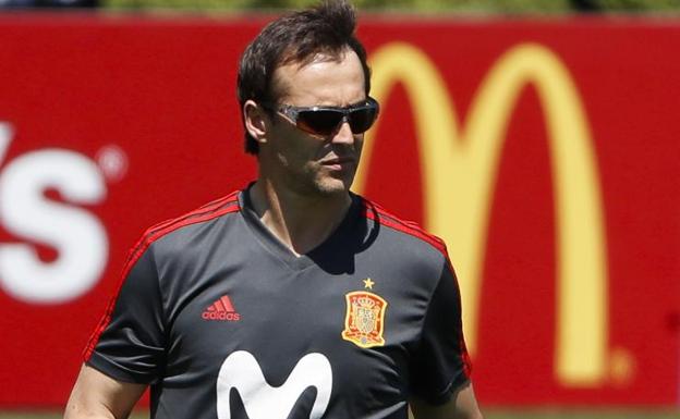 Julen Lopetegui, dirigiendo un entrenamiento de la selección española en Krasnodar. 