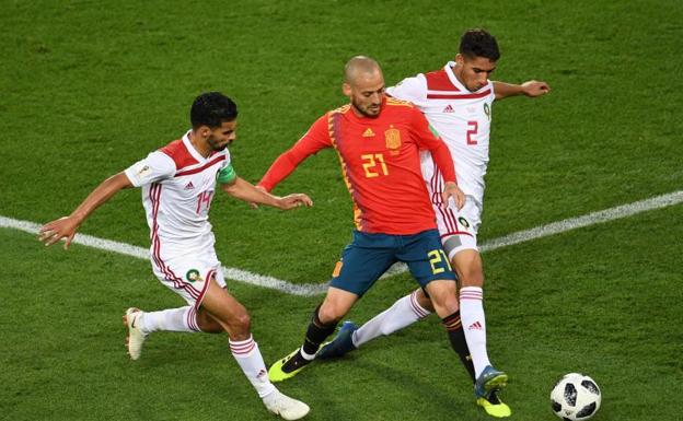 David Silva, en una acción del partido ante Marruecos. 