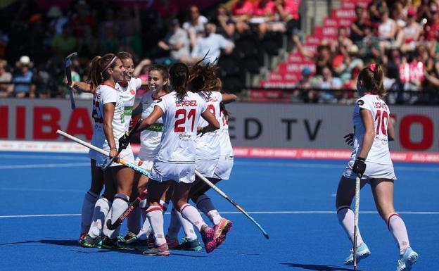 Las jugadoras españolas celebran uno de sus goles ante Australia. 