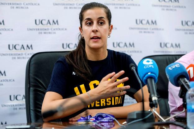 Carolina Marín, durante su comparecencia en Murcia. :: efe