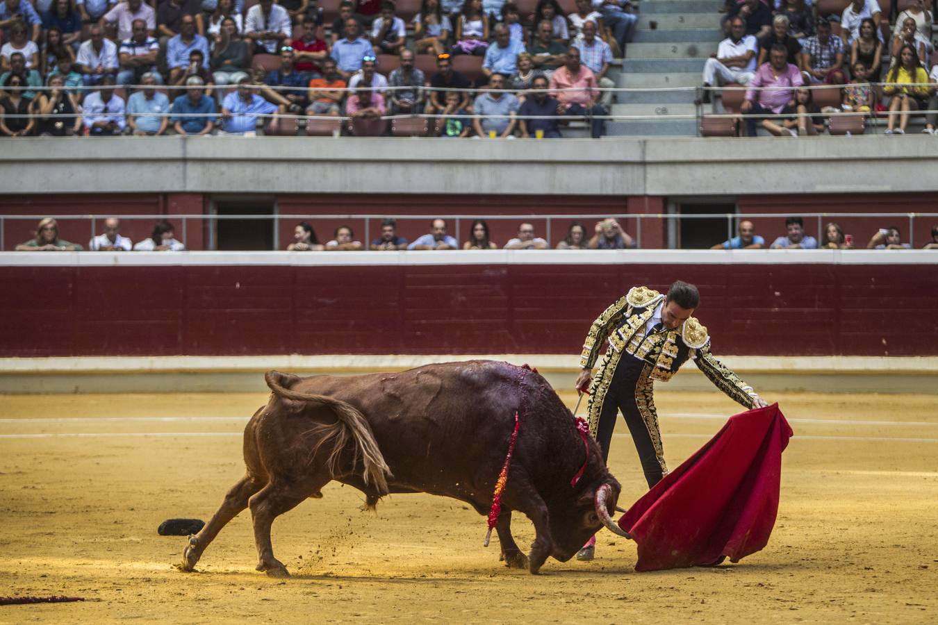 Una oreja por cada uno de los diestros pasearon hoy Enrique Ponce, José María Manzanares y Andrés Roca Rey en la tercera de la feria de San Mateo de Logroño, una corrida que fue irrefrenablemente a menos por culpa de la falta de casta y pocas fuerzas de los toros de Juan Pedro Domecq.