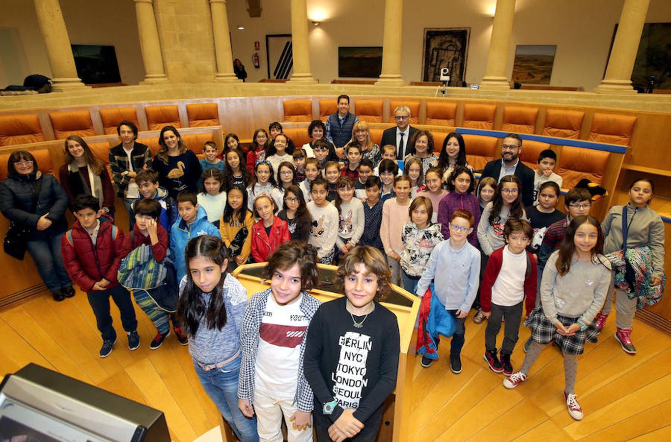 Un grupo de escolares de quinto de Primaria del Colegio Villapatro de Lardero han leído hoy, en el Parlamento de La Rioja, unos manifiestos, que previamente habían redactado junto a sus profesores, sobre cuatro derechos de la infancia en el acto del Día del Niño.