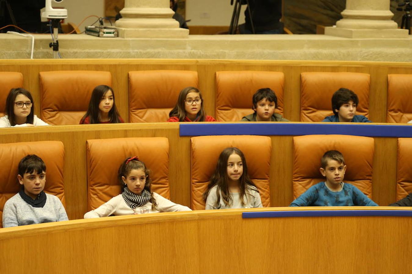 Un grupo de escolares de quinto de Primaria del Colegio Villapatro de Lardero han leído hoy, en el Parlamento de La Rioja, unos manifiestos, que previamente habían redactado junto a sus profesores, sobre cuatro derechos de la infancia en el acto del Día del Niño.