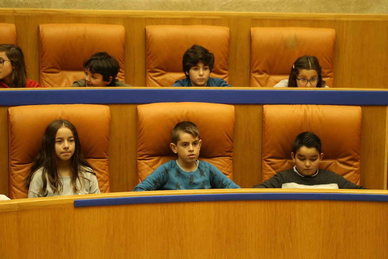 Un grupo de escolares de quinto de Primaria del Colegio Villapatro de Lardero han leído hoy, en el Parlamento de La Rioja, unos manifiestos, que previamente habían redactado junto a sus profesores, sobre cuatro derechos de la infancia en el acto del Día del Niño.