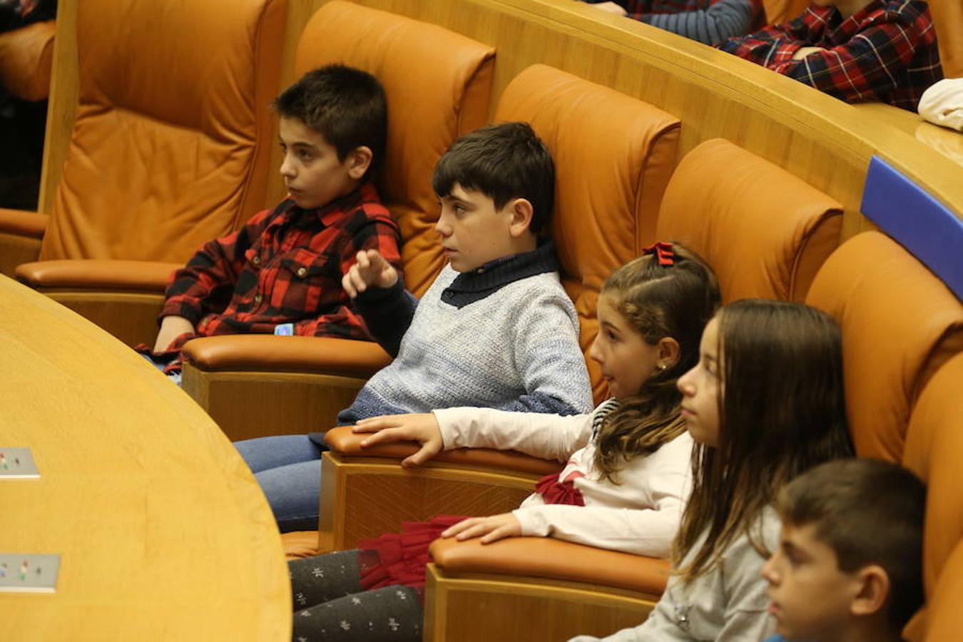 Un grupo de escolares de quinto de Primaria del Colegio Villapatro de Lardero han leído hoy, en el Parlamento de La Rioja, unos manifiestos, que previamente habían redactado junto a sus profesores, sobre cuatro derechos de la infancia en el acto del Día del Niño.