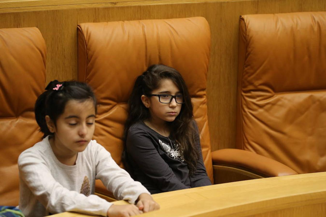 Un grupo de escolares de quinto de Primaria del Colegio Villapatro de Lardero han leído hoy, en el Parlamento de La Rioja, unos manifiestos, que previamente habían redactado junto a sus profesores, sobre cuatro derechos de la infancia en el acto del Día del Niño.