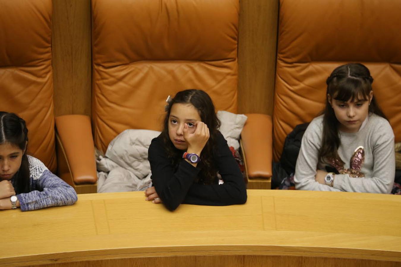 Un grupo de escolares de quinto de Primaria del Colegio Villapatro de Lardero han leído hoy, en el Parlamento de La Rioja, unos manifiestos, que previamente habían redactado junto a sus profesores, sobre cuatro derechos de la infancia en el acto del Día del Niño.