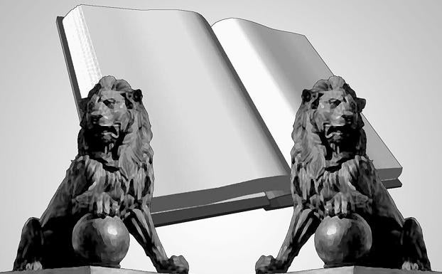 Libro y los leones del Congreso de los Diputados. 