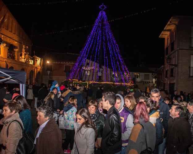 El árbol de botellas de Grañón luce ya en su plaza. :: albo