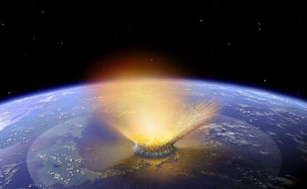 Recreación artística del impacto sobre la tierra del asteroide Baptistina hace 160 millones de años. 