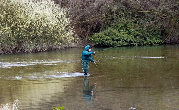 Un pescador, en un río riojano. 