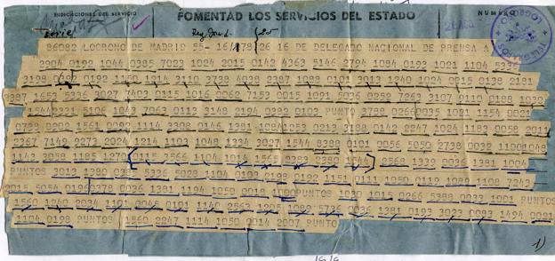 Detalle de un telegrama cifrado en clave. (c.1943)