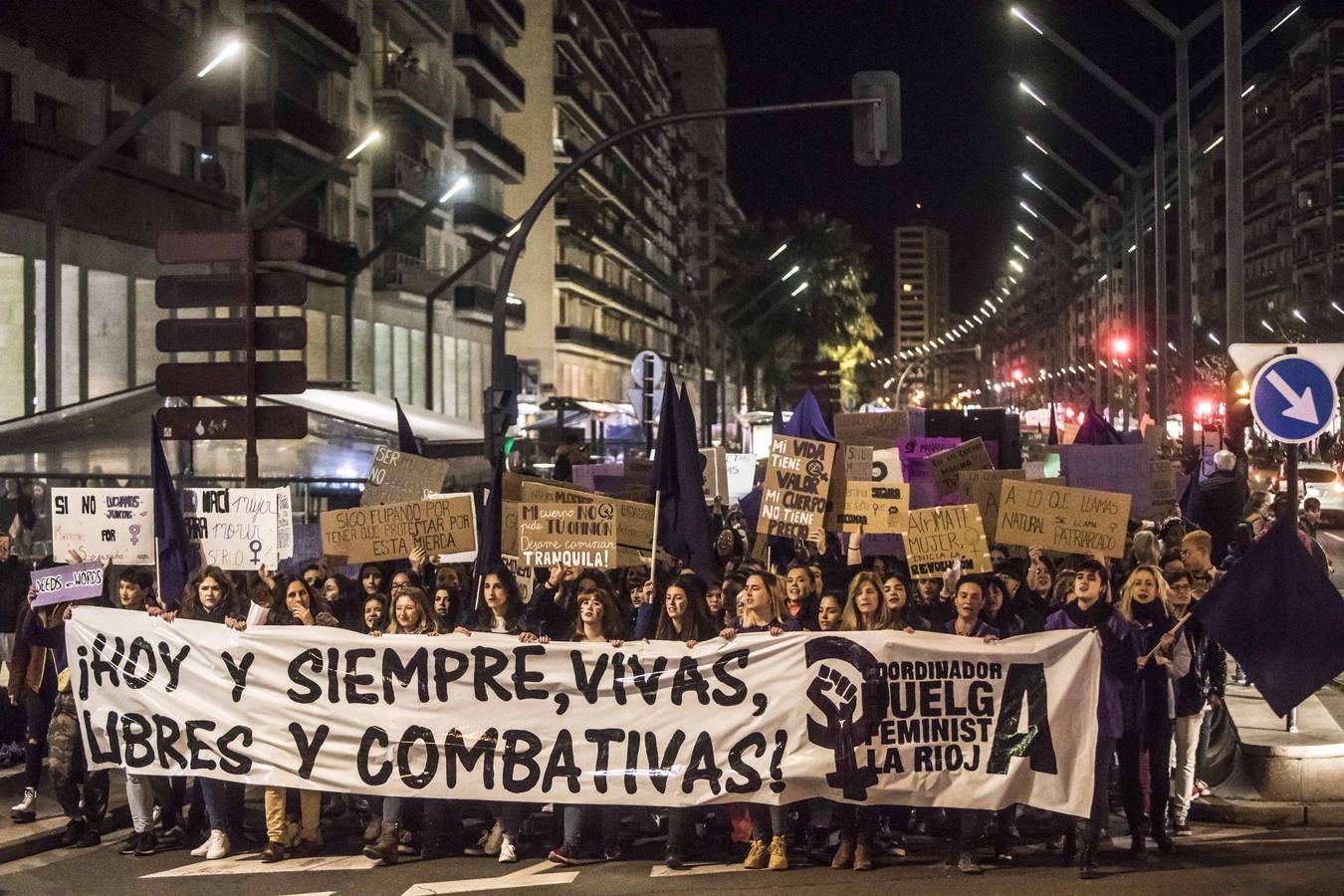 Fotos: La manifestación del Día de la Mujer llena al anocchecer las calles de Logroño