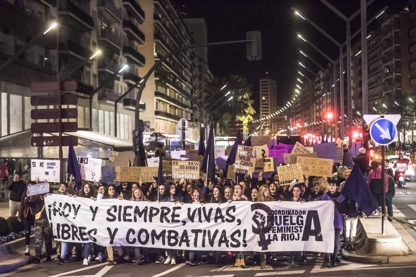 Fotos: La manifestación del Día de la Mujer llena al anocchecer las calles de Logroño