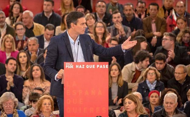 El presidente del Gobierno, Pedro Sánchez, durante un mítin.