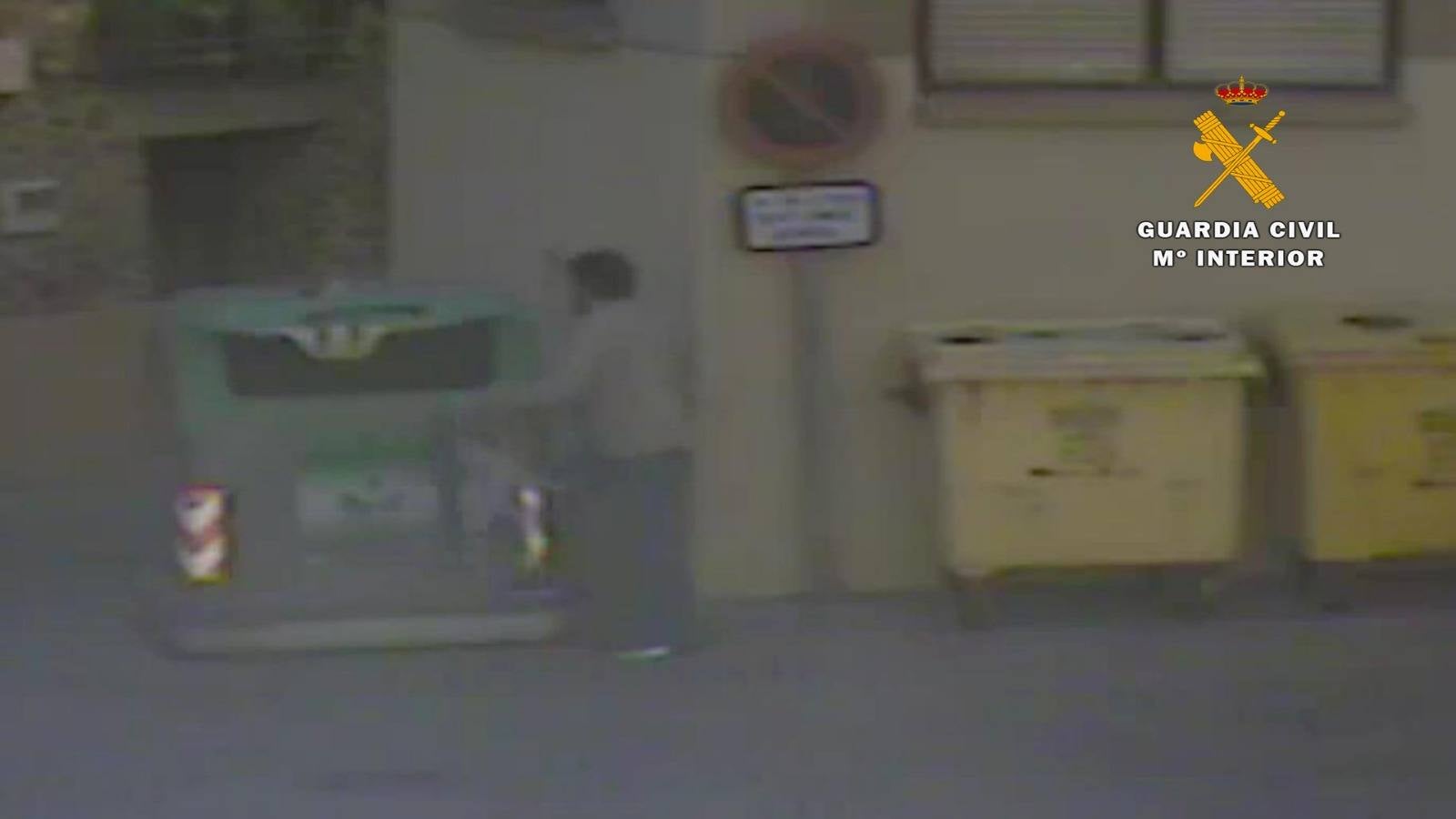 El hombre arroja el perro al contenedor