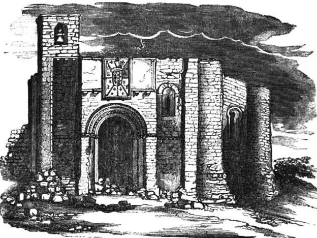  Sin el techo. Grabado de Santa María de la Piscina, destruida tras francesada y la I Guerra Carlista, en un grabado de 1849. 