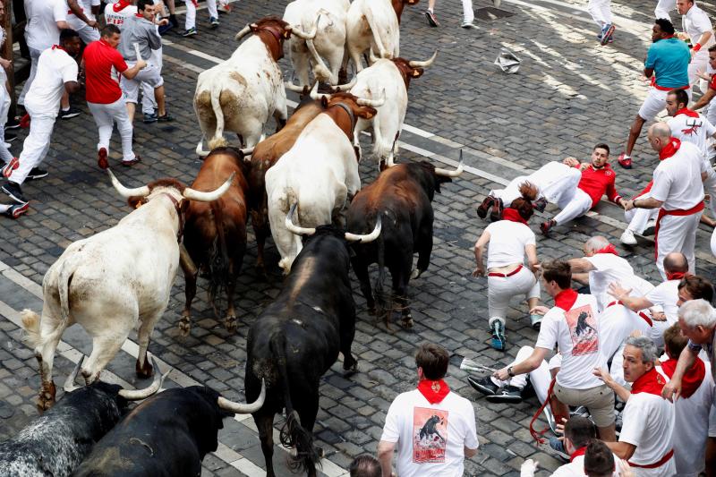 Fotos: Segundo encierro de San Fermín muy veloz y limpio de los toros de Cebada Gago