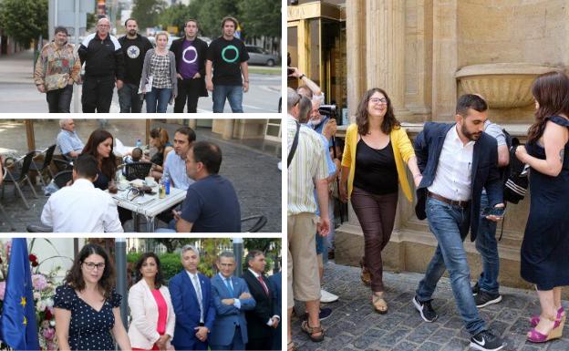 Los representantes de Podemos La Rioja, en varios momentos. 