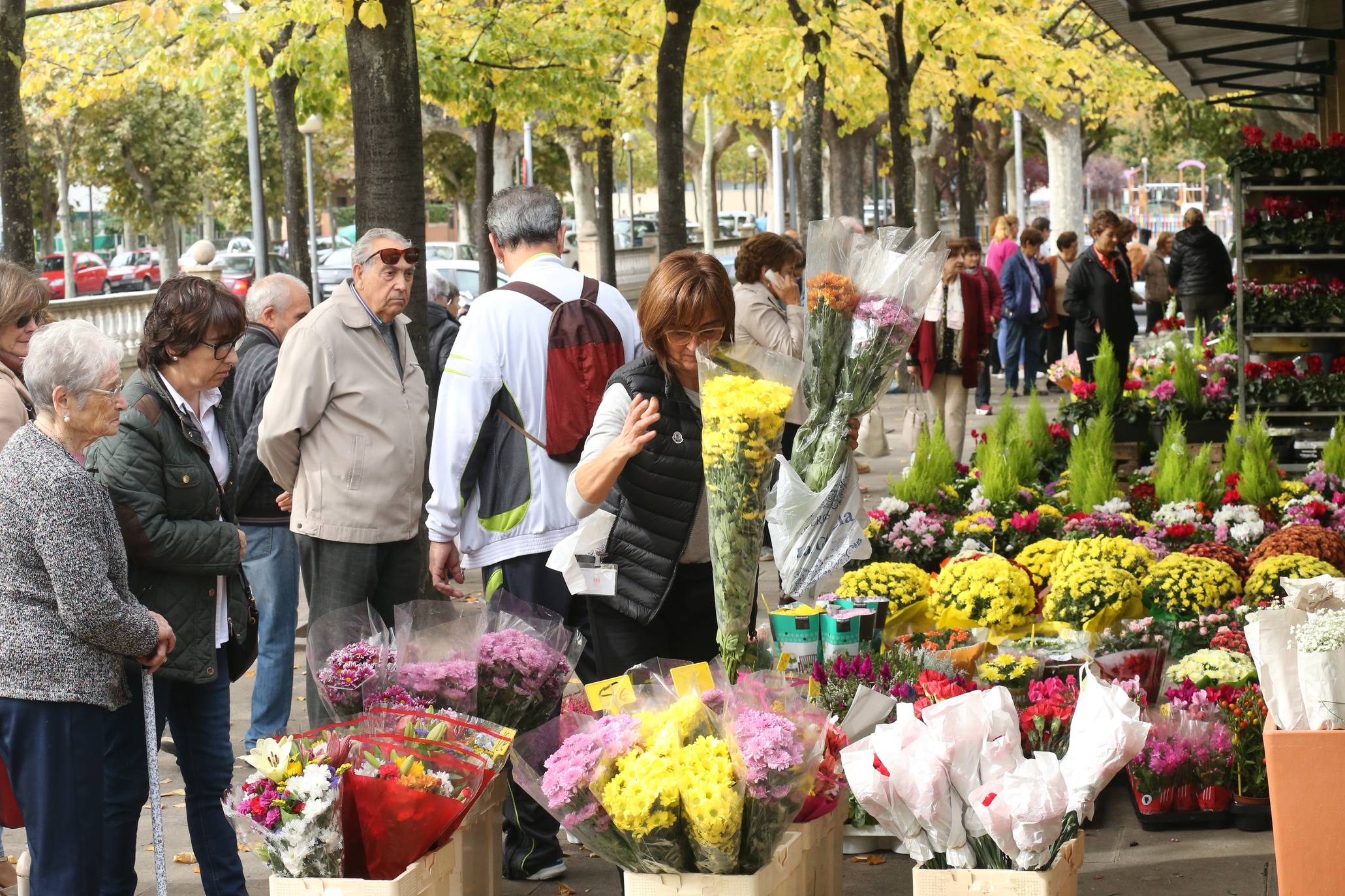 La plaza Joaquín Elizalde acoge, como cada año, el tradicional mercado de las flores del Día de Todos los Santos.