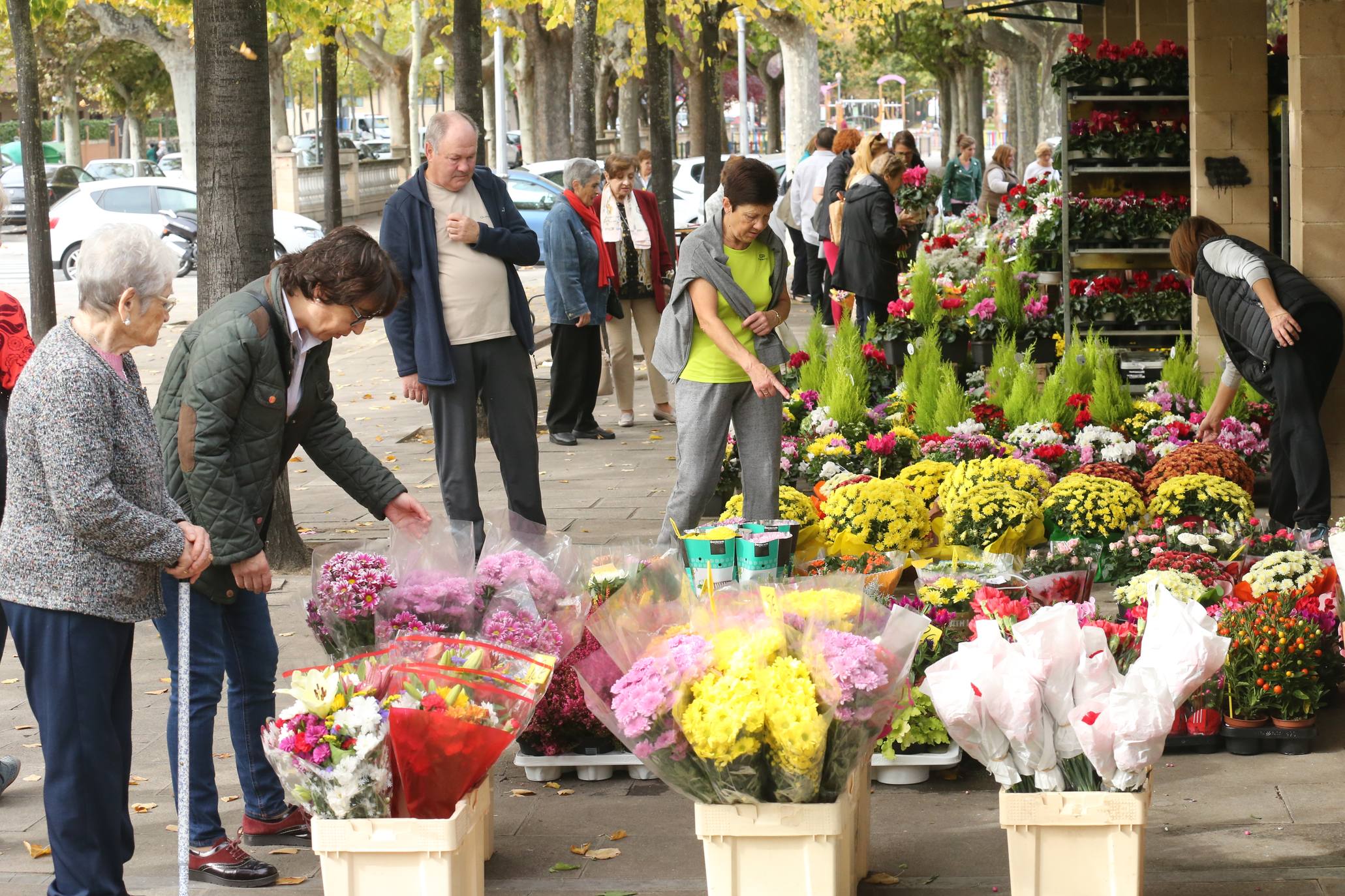 La plaza Joaquín Elizalde acoge, como cada año, el tradicional mercado de las flores del Día de Todos los Santos.