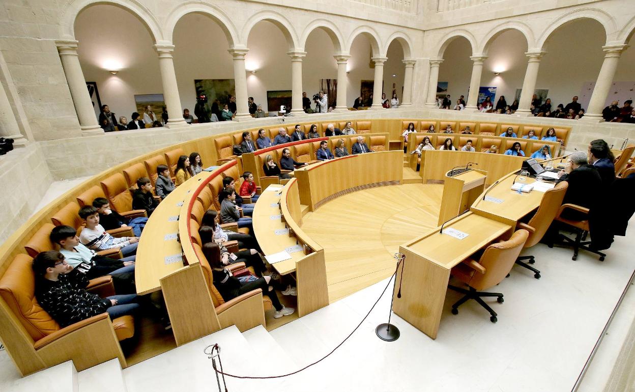 Participantes en la lectura de manifiestos realizada en el parlamento de La Rioja con motivo del Día Internacional de los Derechos de la Infancia