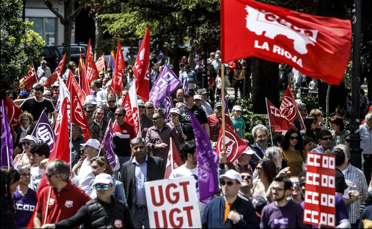 Manifestación de CCOO y UGT el pasado 1 de mayo en Logroño