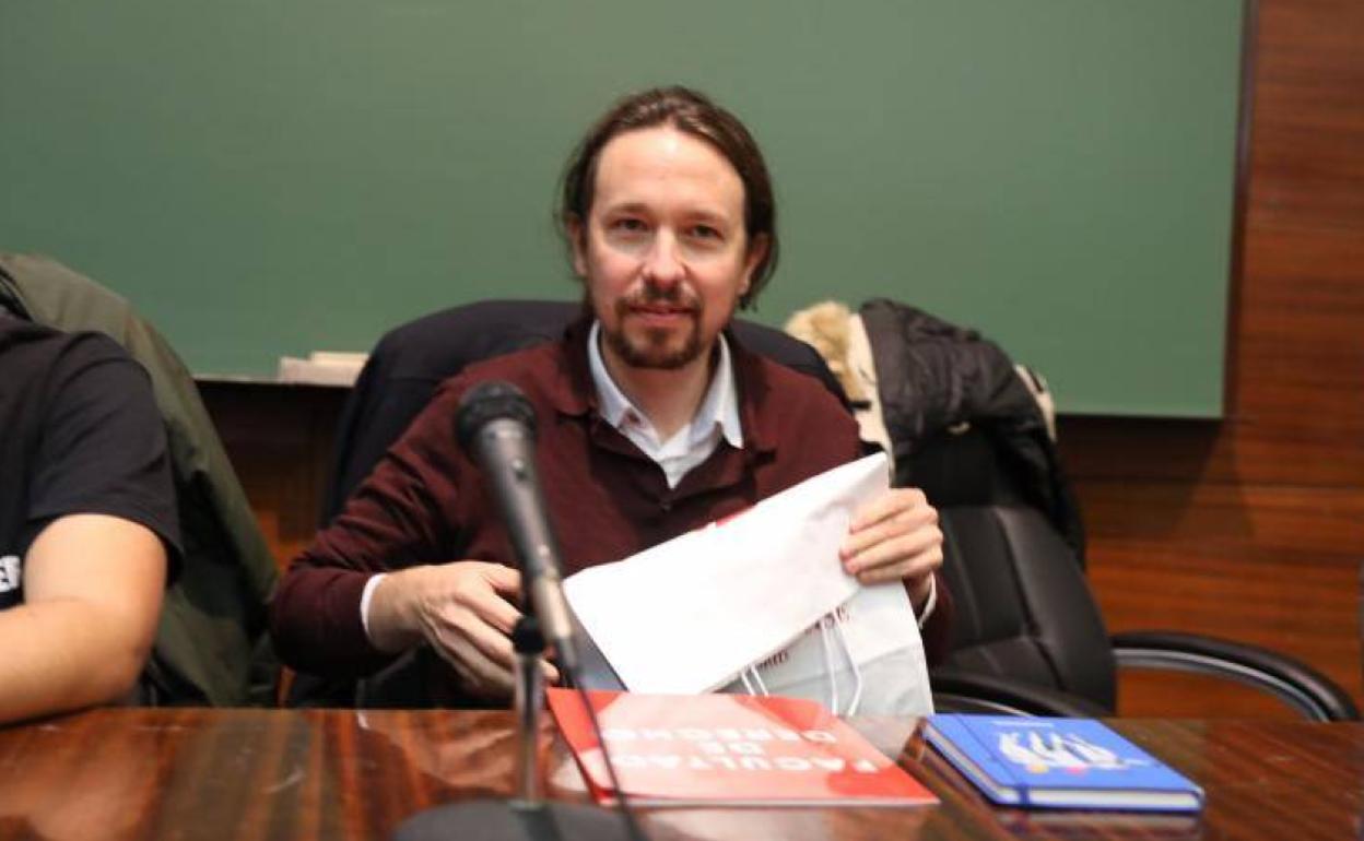 El líder de Podemos, Pablo Iglesias, durante una conferencia en la Universidad Complutense.