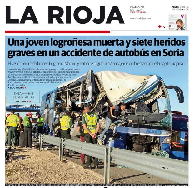 Portada de Diario LA RIOJA con el accidente