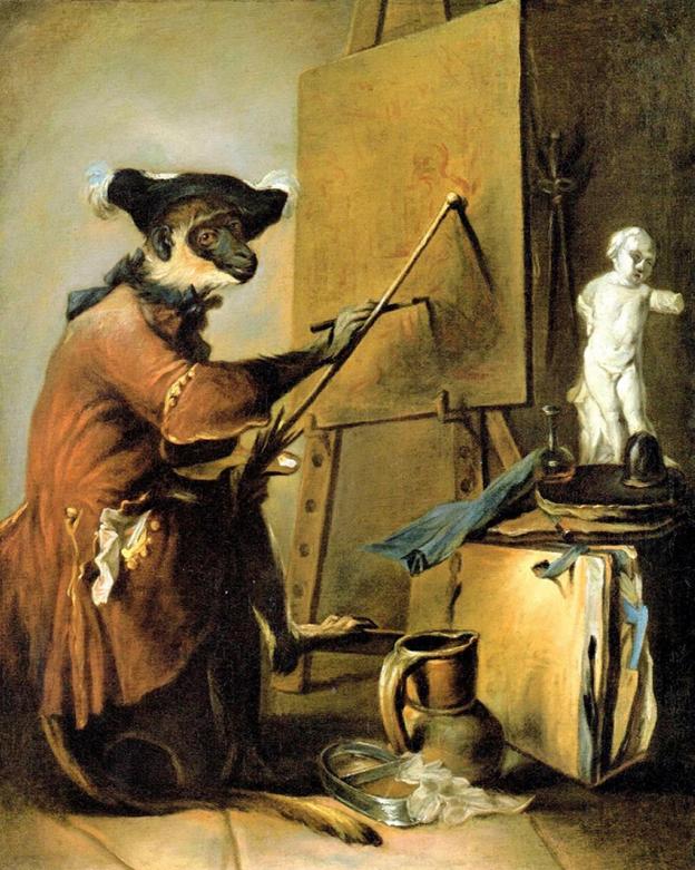 'El mono pintor', obra de Jean Siméon Chardin, propiedad del Museo del Louvre. :: Francia, 1740