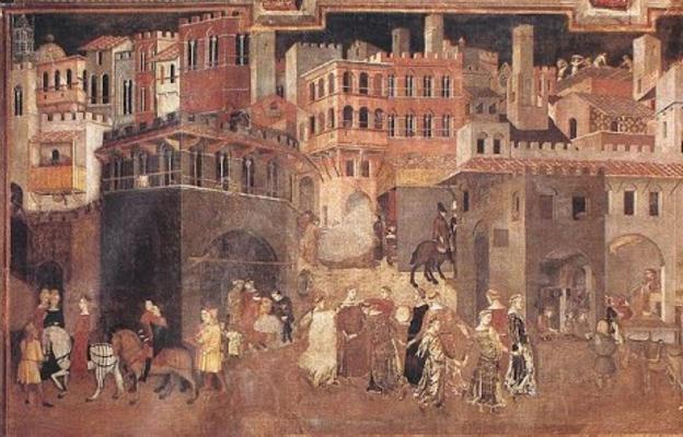 'Puerta de la ciudad', fresco del siglo XIV del italiano Ambrogio Lorenzetti. 