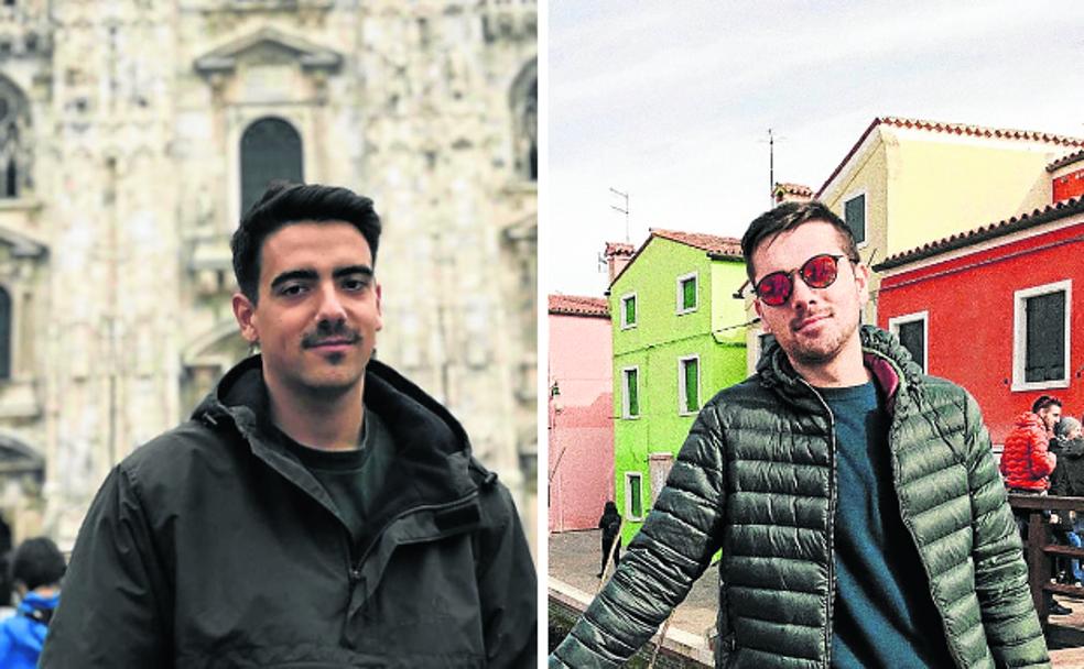 Moisés Segura, en una fotografía en Milán, y Mikel Ibarrondo, en una visita a Murano (Véneto).