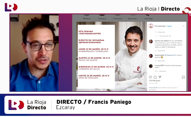 Coronavirus en La Rioja: En tiempos de confinamiento, Francis Paniego ofrece sus recetas en directo a través de Internet
