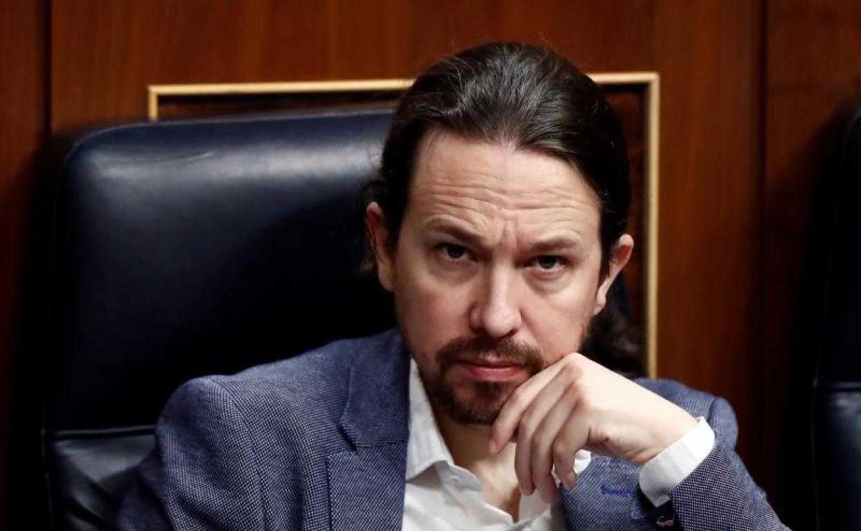 Pablo Iglesias, durante el pleno del Congreso del 9 de abril para la prórroga del estado de alarma.