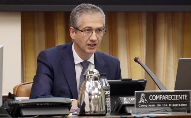 Pablo Hernández de Cos, gobernador del Banco de España, en su comparecencia en el Congreso.