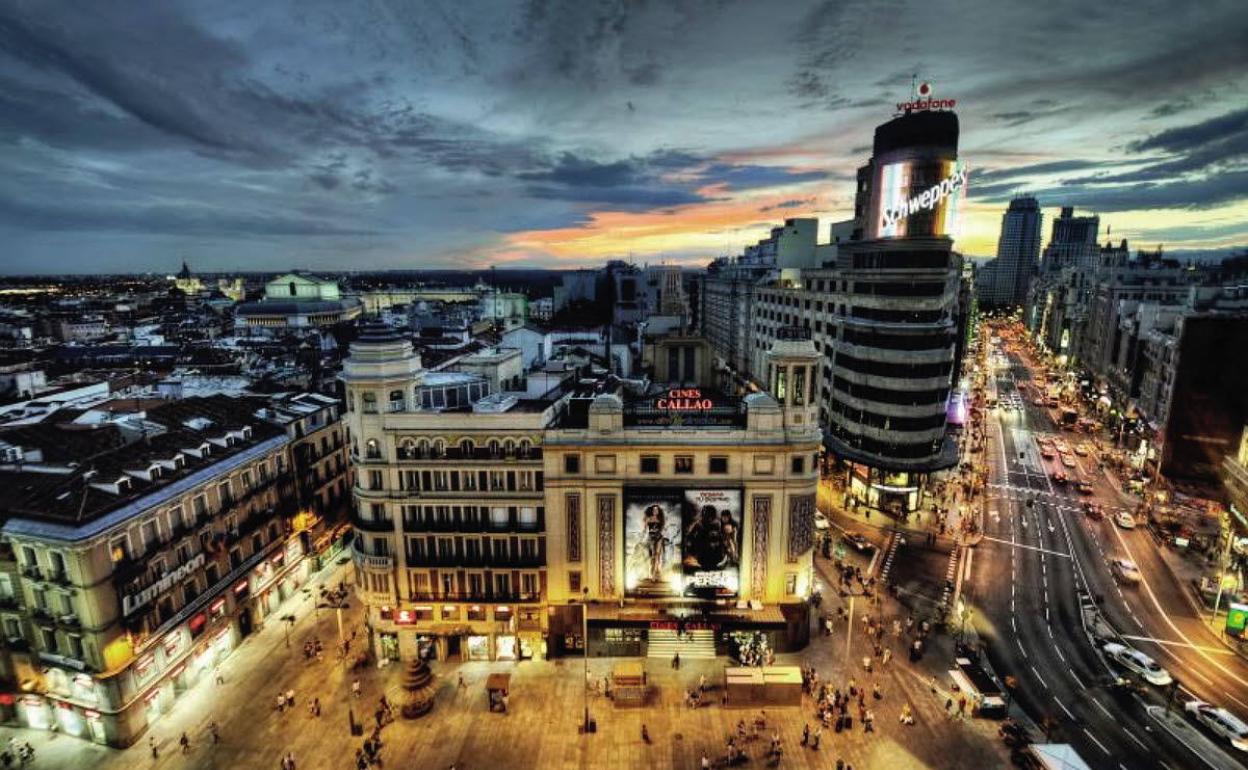 Plaza del Callao y Gran Vía de Madrid. 