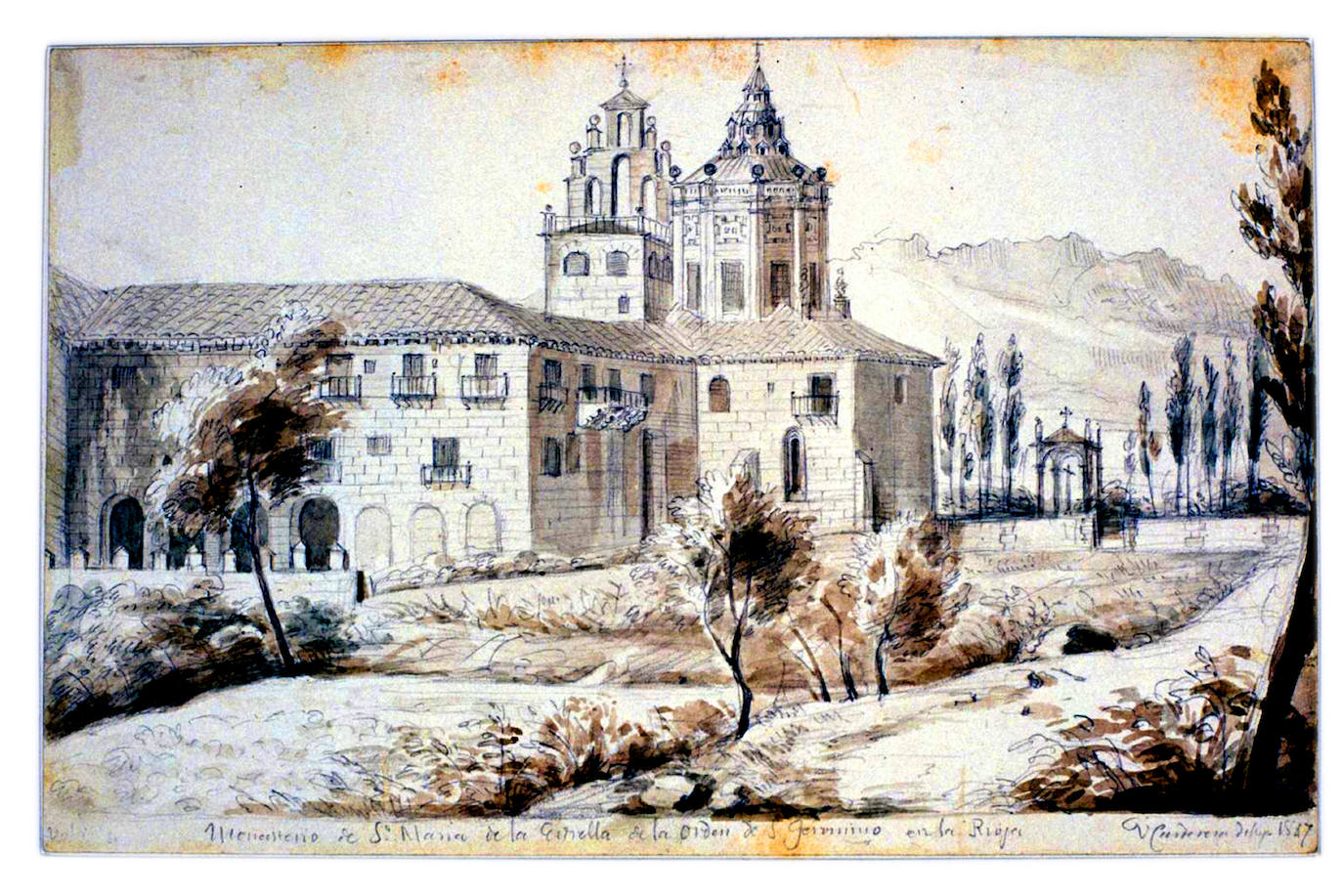 Imagen principal - el monasterio jerónimo de Santa María de la Estrella (Carderera, 1847). Abajo, Pedro Ponce de León;(Museo de La Rioja y Museo Lázaro Galdeano). A la derecha, autoretrato del pintor Navarrete el Mudo. (Colección particular)