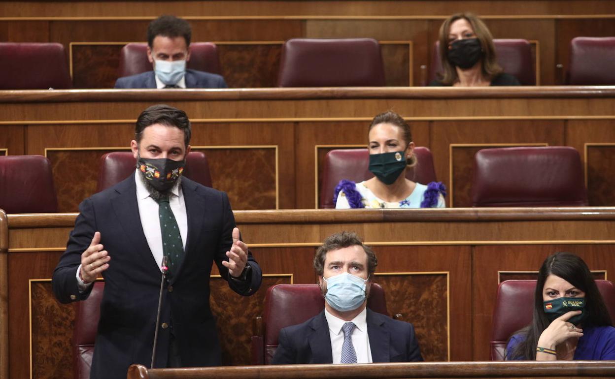 El presidente de Vox, Santiago Abascal, en la sesión de control al Gobierno en el Congreso. 