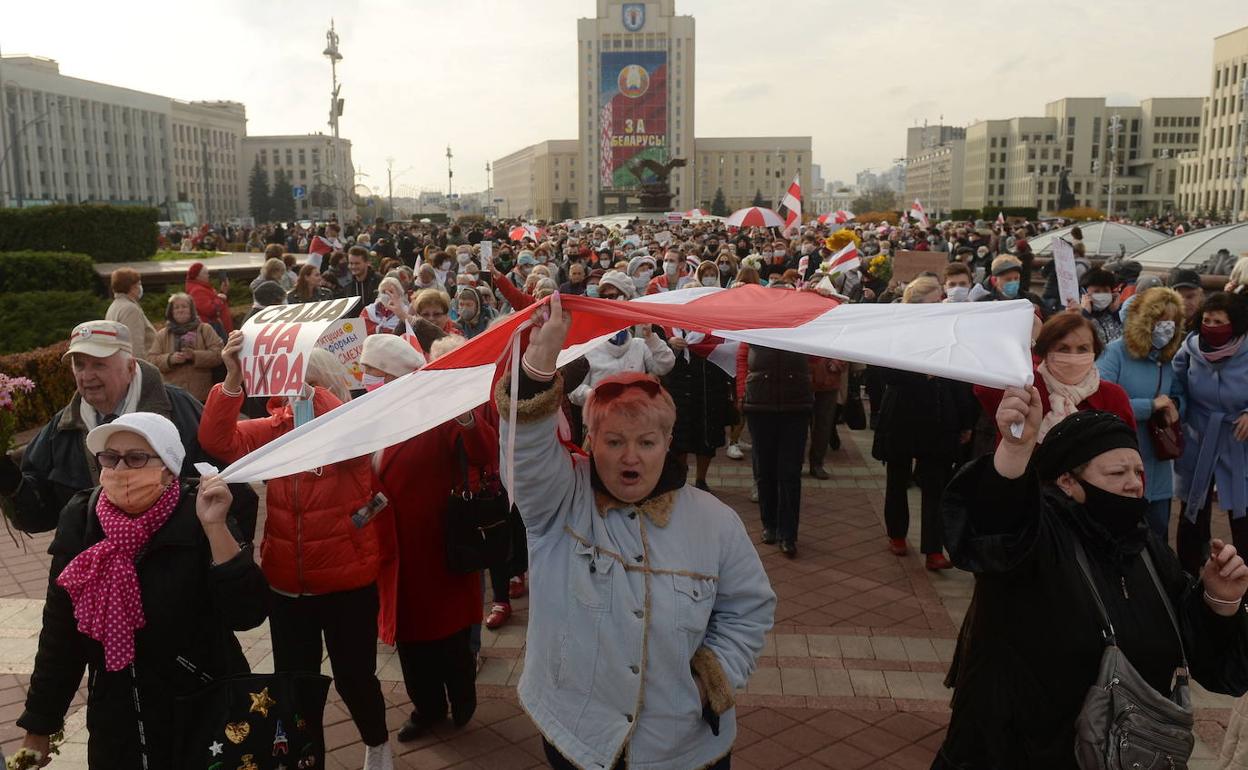 Manifestación celebrada este lunes en Minsk (Bielorrusia).