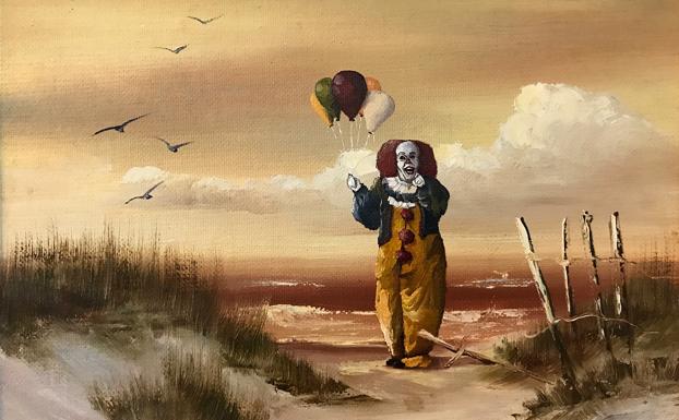 Imagen principal - Arriba, el payaso Pennywise de 'It' pasea por la playa en 'Float'. Abajo, el barco con las velas grafiteras de 'Oil And Water.