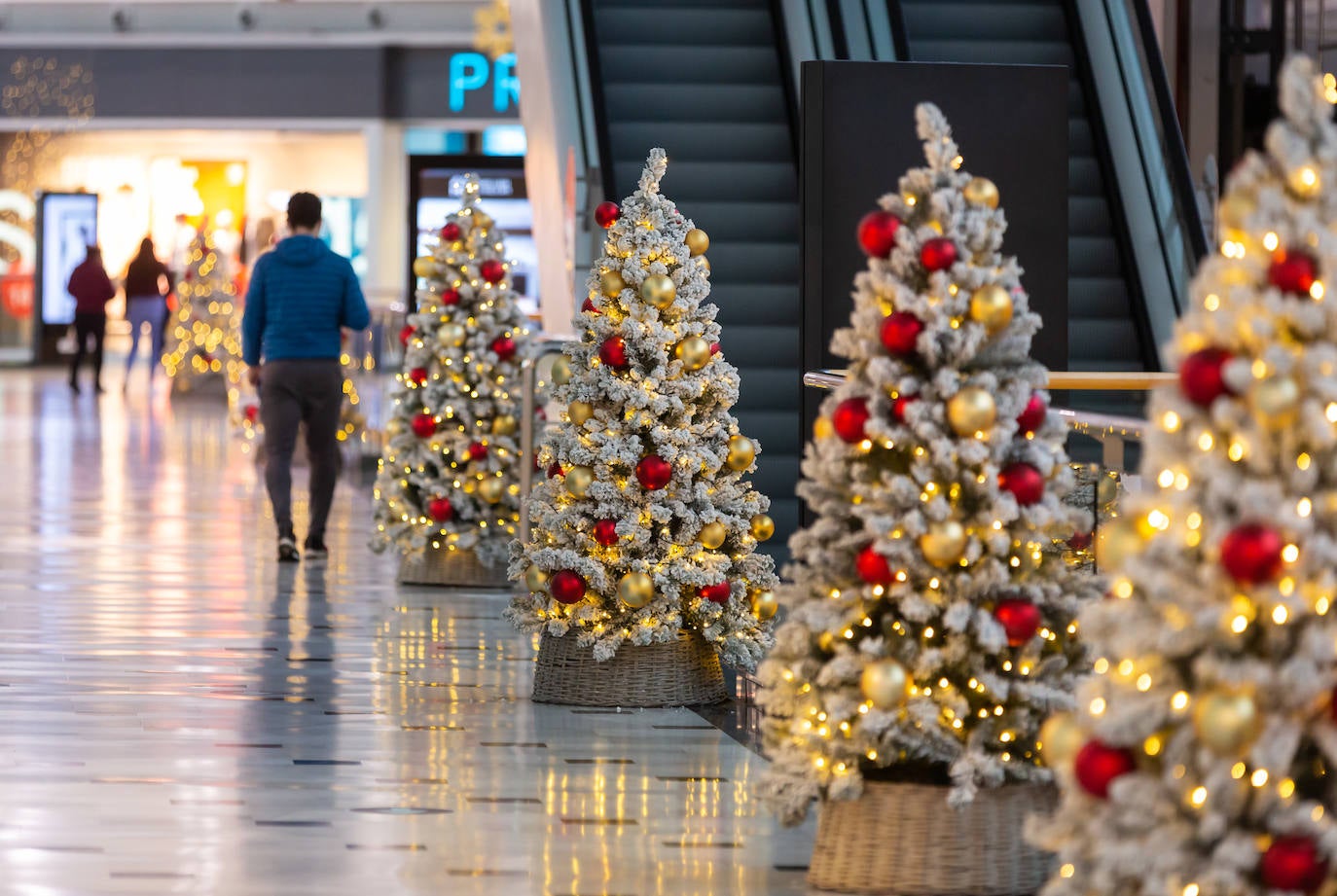 Nueva decoración navideña y estrictas medidas de seguridad, en el Centro Comercial Berceo de Logroño.