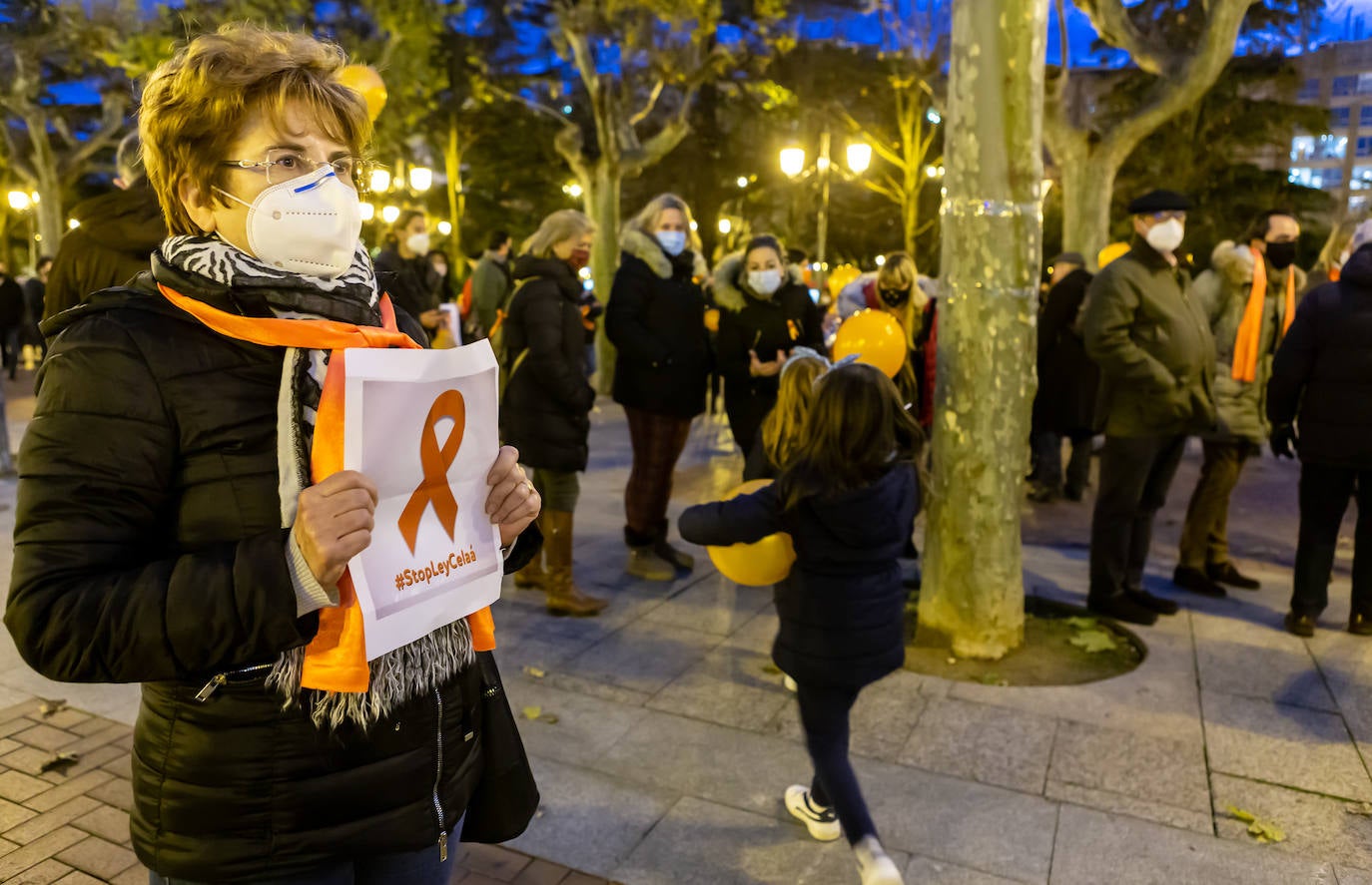 Unas 400 personas se concentran en el Paseo del Espolón para mostrar su rechazo hacia la 'Ley Celaá'.